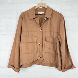 C&C California Linen Blend Utility Jacket Womens L Brown‎ Crop Boxy Lightweight